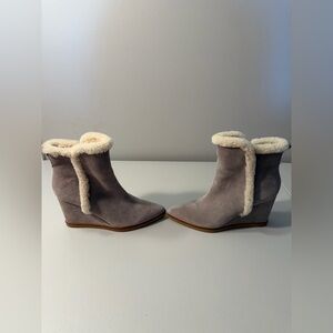 Marc Fisher Brendan Suede Shearling Trim Wedge Grey Bootie Size 10